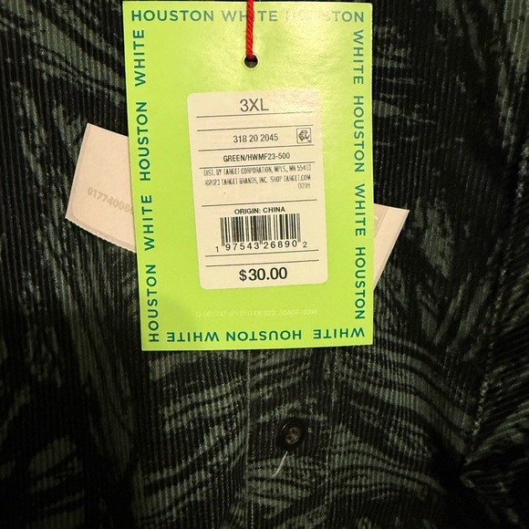 Houston White Corduroy Shirt 3xl Heavyweight Button-Up Green Long Sleeve NWT - Picture 9 of 9